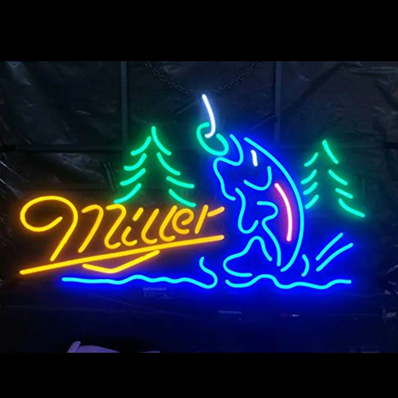 

Neon Sign Miller Lite Fish Beer Bar Sign Hotel Lamp Enseigne Lumineuse Decorate Room Handmade Real glass Tubes