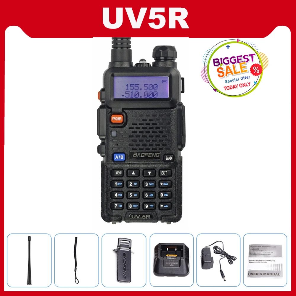 Рация Baofeng UV 5R 10 км UV5R CB радио 5 Вт 128 каналов VHF UHF Двухдиапазонная двухсторонняя