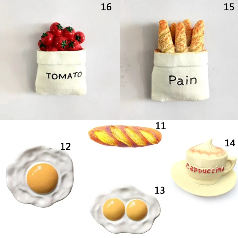Ev dekorasyon manyetik buzdolabı yapıştırın yapışkan notlar ekmek makinesi domates yumurta pan demlik süt modeli buzdolabı mıknatısı koleksiyonu