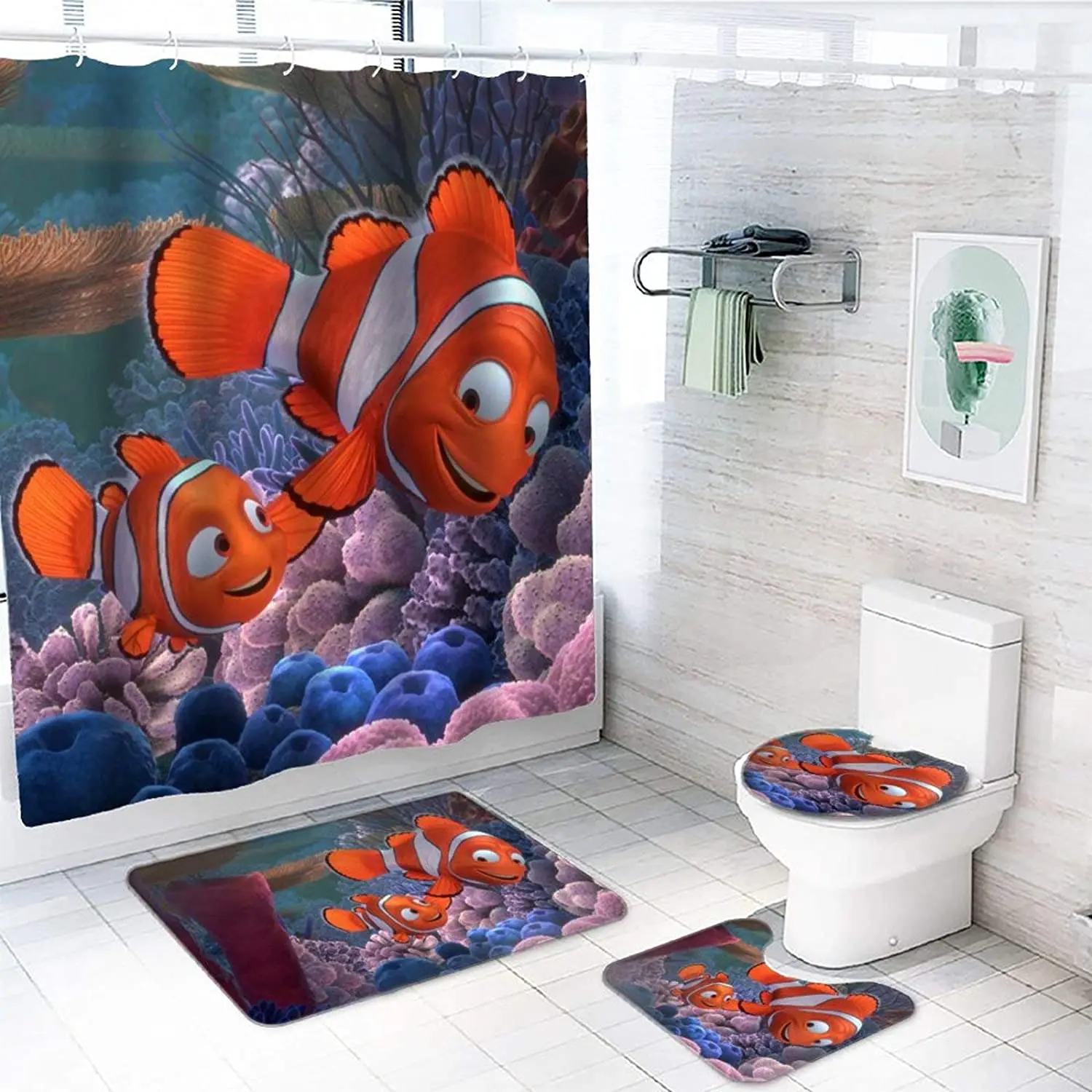 

Набор занавесок для душа с принтом в виде двух рыбок оранжевых рыб, чехол на ковер, чехол для унитаза, коврик для ванной, наволочка, занавеска...
