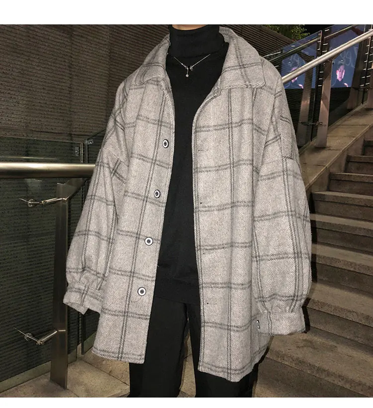 

Free shipping Style Plaid Overcoat 2021 Overcoat Wool Mens Streetwear Windbreaker Harajuku Fashions Oversize Jackets Coats