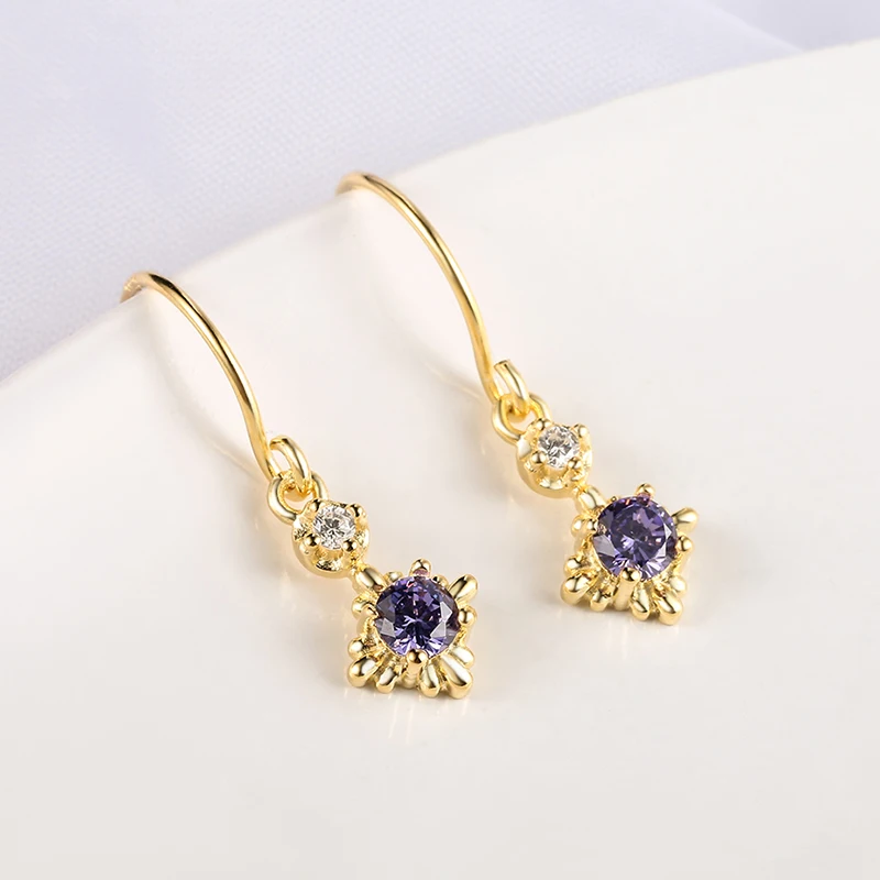 

Trend temperament sweet purple crystal zircon ear hook tassel women fashion girl earrings free shipping33