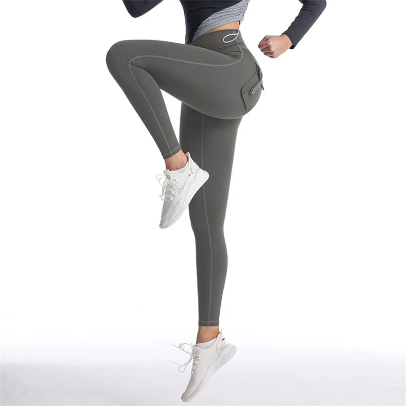 

Персиковые штаны для занятий йогой с подтягивающим бедром пикантные облегающие тонкие спортивные Леггинсы с высокой талией и карманами дл...