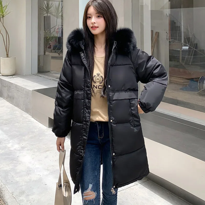 

Winter Women Loose Long jacket 2021 New Casual Thick Warm Mid-Long Hooded parkas Jackets female pockets snow coats