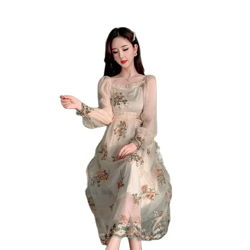 

2022 spring new French court FAIRY PARTY DRESS small fragrance transparent dress