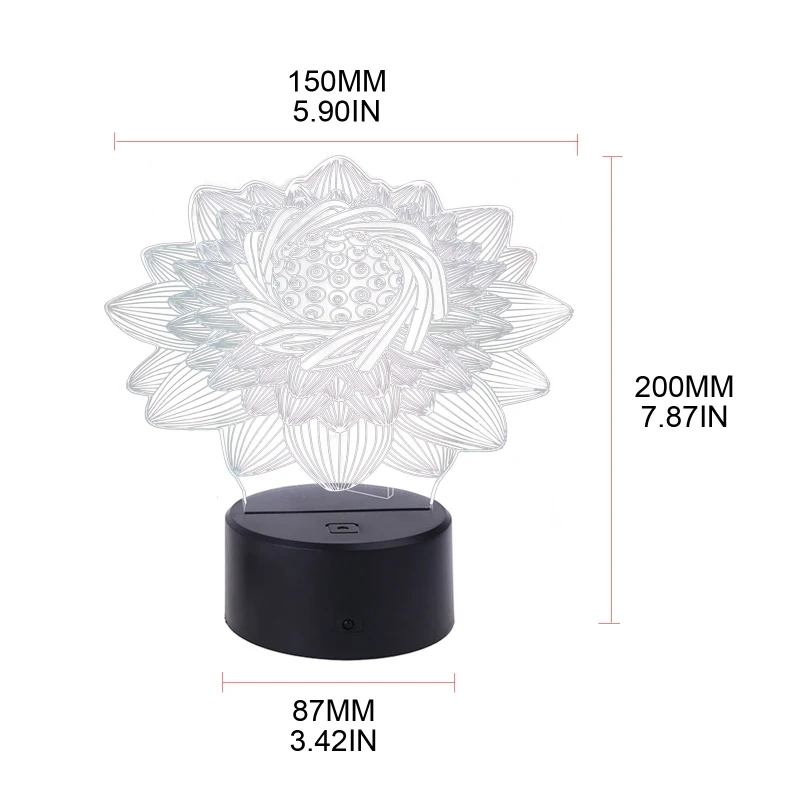 

Creative 3D Lotus Colorful Night Light Crack Base Color Changing USB Remote Control LED Desk Lamp Home Bedroom Decoration Lamp