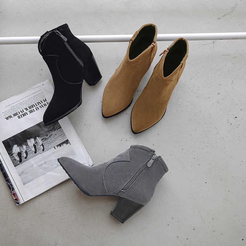 Женские ботильоны с острым носком и молнией на высоком каблуке | Обувь