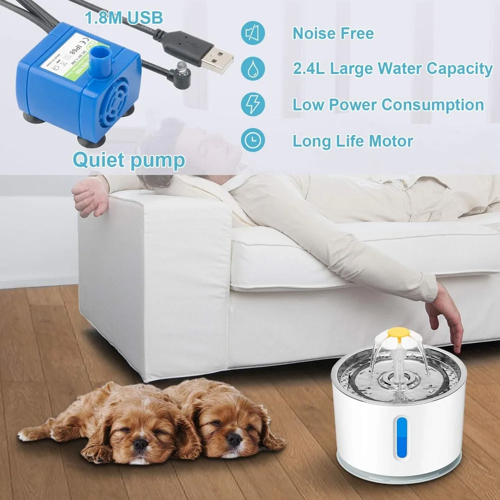 Автоматический Поильник для домашних животных бесшумный светодиодный питьевой