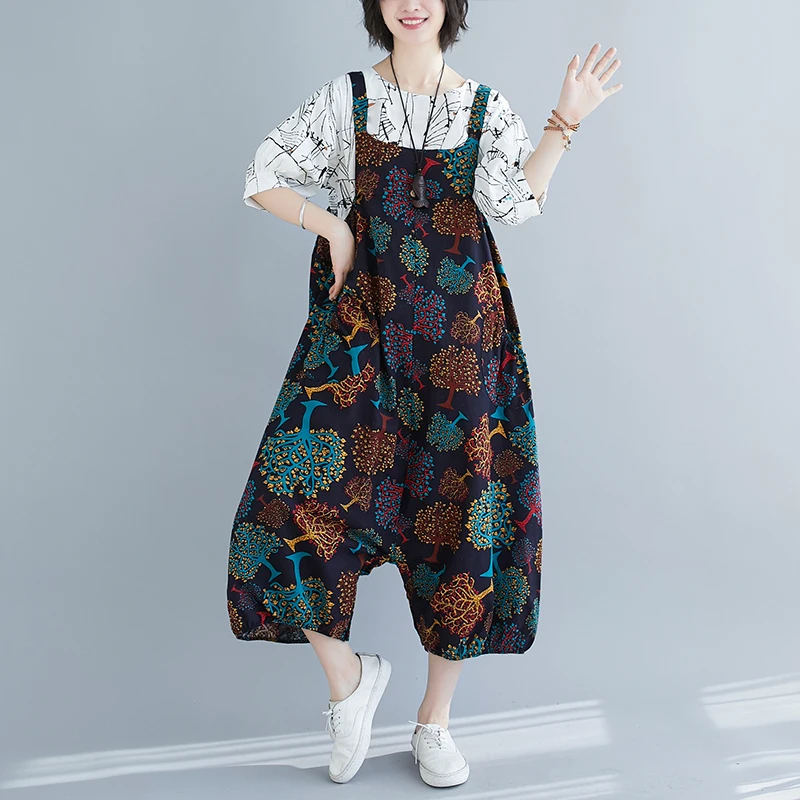 

Женский комбинезон с принтом в национальном стиле, модель 2022 года, летние модные свободные брюки, женский комбинезон на бретелях