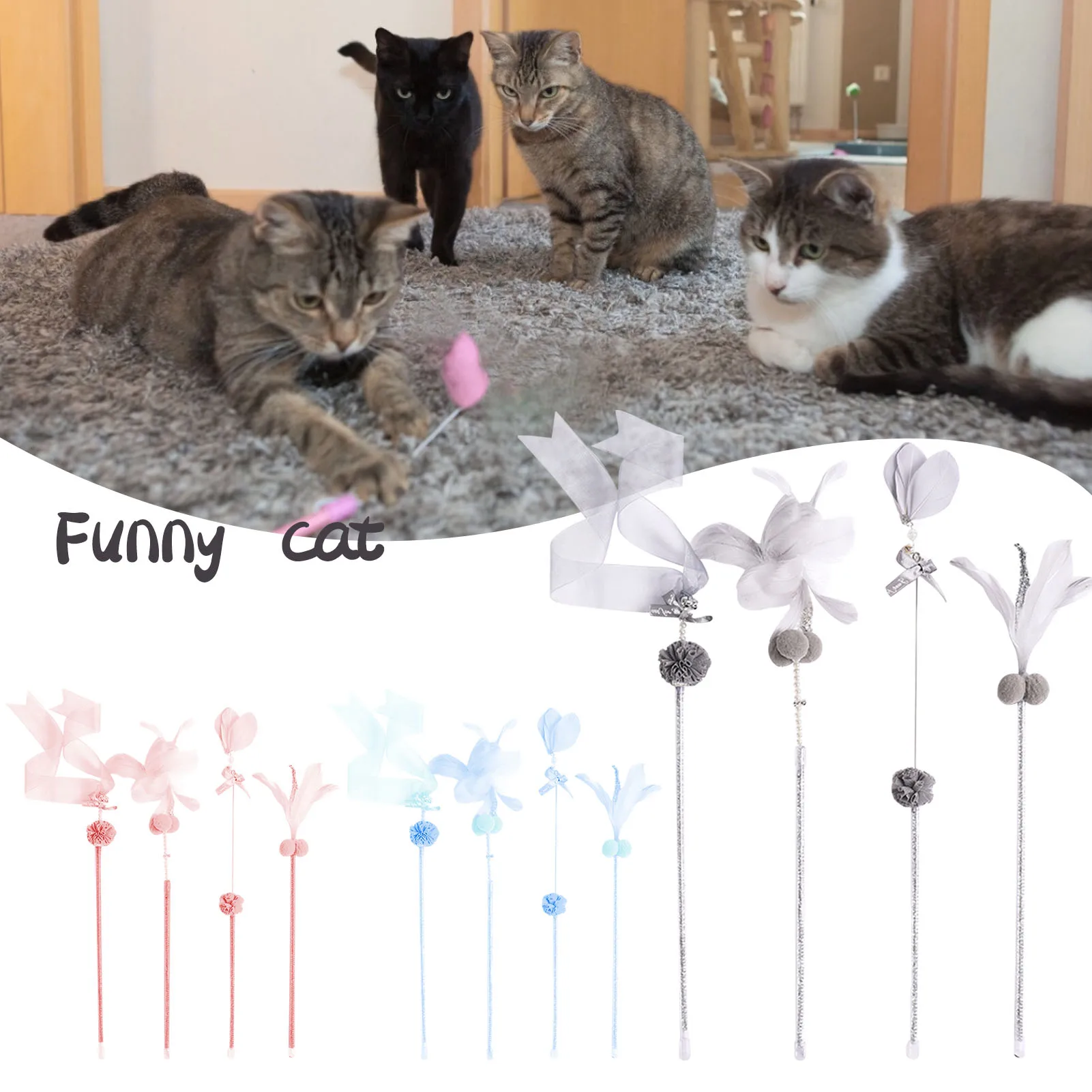 

Cat toy interactive cat stick set Cat Feather Teaser Toy Funny Kitten Interactive Cat Wand