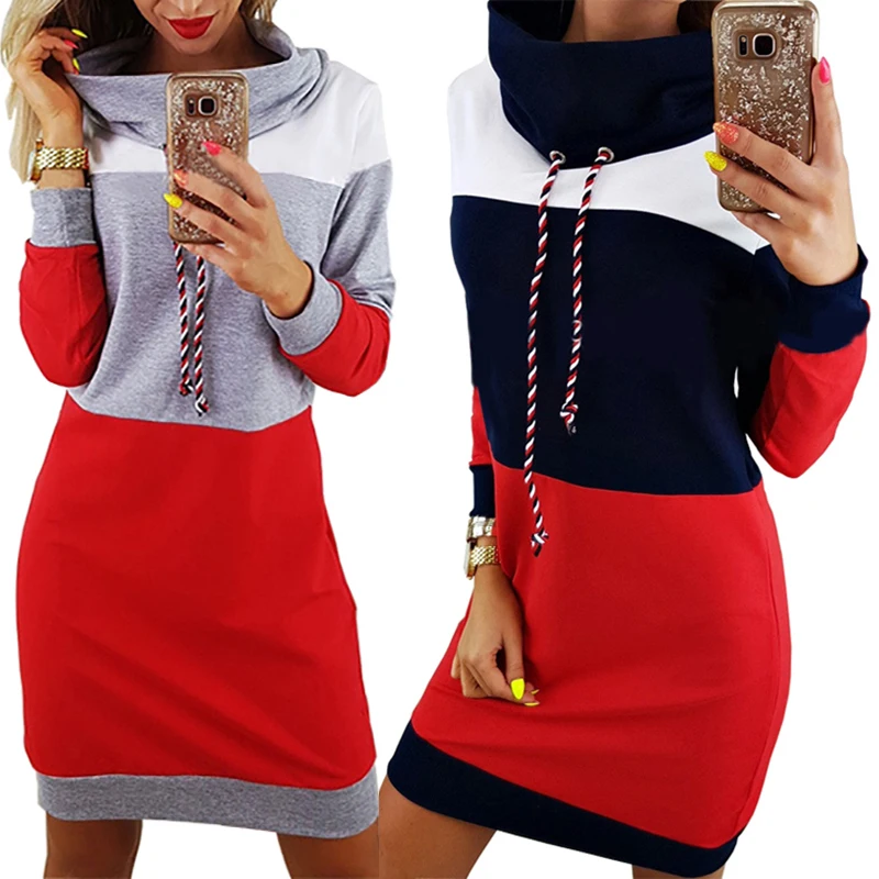 Спортивный костюм с высоким воротником и длинным рукавом свободное мини платье