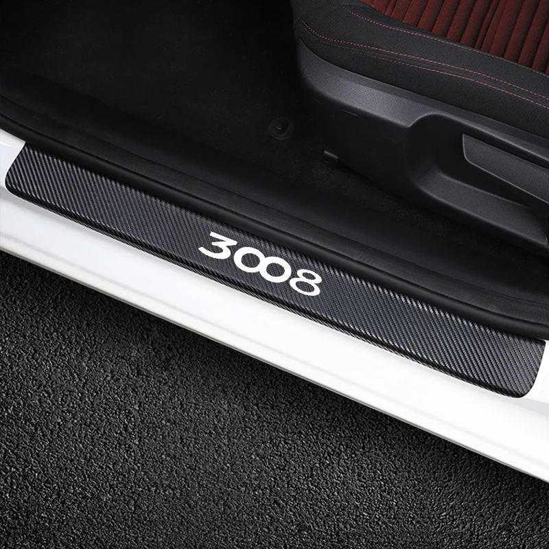 SILVER X 4PCS Накладка на порог автомобиля s пленка для peugeot 3008 4 шт. Защита от царапин защита на педали Накладка на порог наклейка из волокна - Название цвета: SILVER X 4PCS