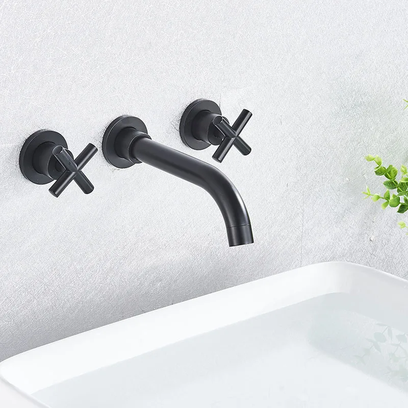 MYQualife черный/Матовый Золотой Умывальник с двойной ручкой настенный кран для