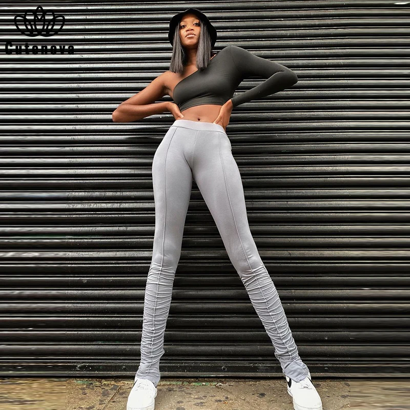 

Cutenova Casual Pants Womens Summer 2021 Solid Color Shirring stretch Slim Soft Y2K Pencil Pants Female Casual Streetwears