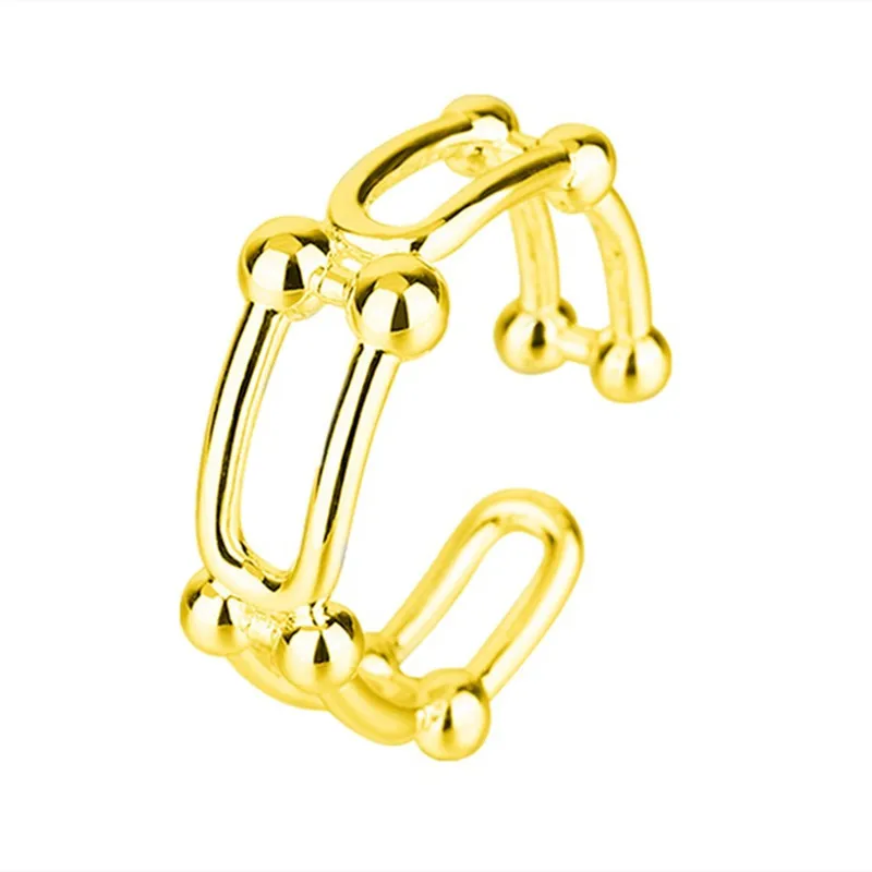 

Fashion Personality Smooth U-shaped Button Ring Gold Plated Opening Ring Elegant Women's Street Leisure Party Jewelry
