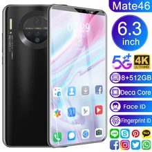 Global Unlock Mate46 Pro 6.3 Smartphone HD Full Screen 12+512G Android 32 + 48MP Camera 5600mAh Large Battery Cellphone 5G 4K