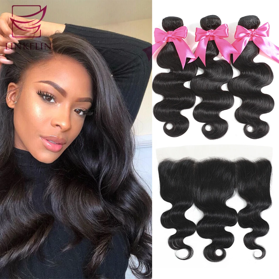 

Волосы LINKELIN, человеческие волосы, пучки с фронтальной 13*4, предварительно выщипанные, фронтальные, Remy, перуанские, волнистые пучки с фронталь...