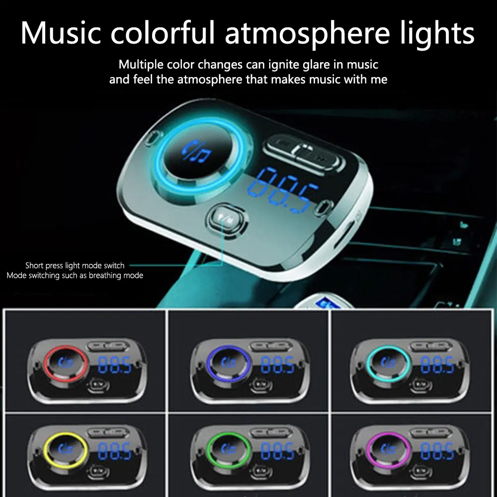 Bluetooth 5 0 QC 3 умный fm-передатчик красочные атмосферные огни автомобильный комплект