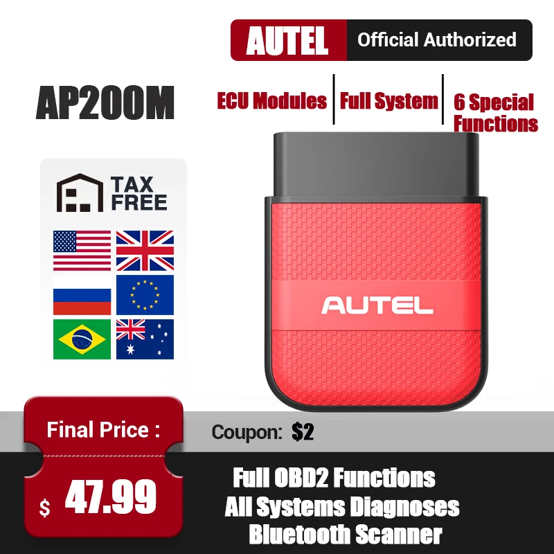 Автомобильный диагностический сканер Autel AP200M OBD2 для полной диагностики систем