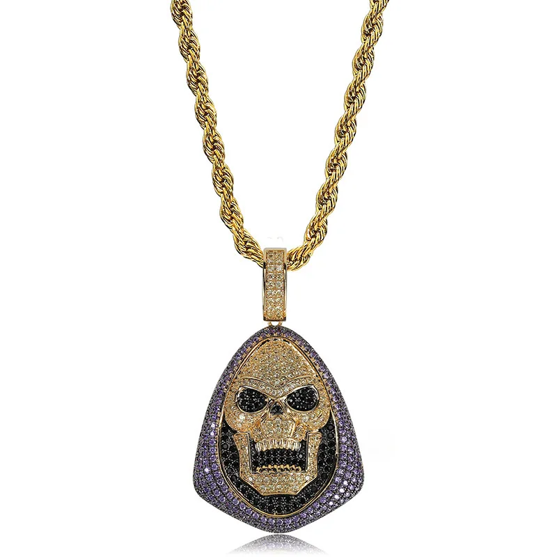 

European Ins Hot Style Full Zircon Skull Pendant Personality Hiphop Men Popular Logo Necklace