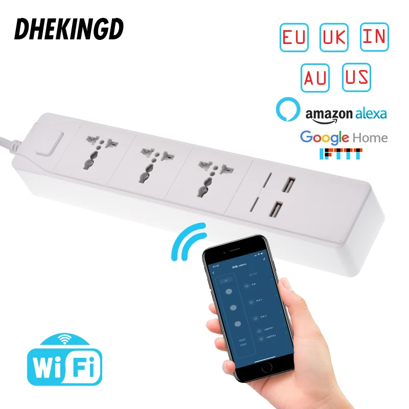 Wifi Smart Power Strip with Universal 3Socket 2/4USB Charging Station Work with Alexa Google Home Assistant UK/AU/EU/US/SA Plugs