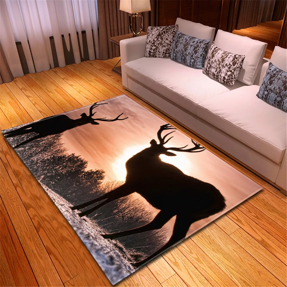 

Nordic Style Living Room Area Rug Soft Flannel Anti-slip Carpet Decor Children Room Bedside Floor Mat 3D Deer Parlor Mat Rugs