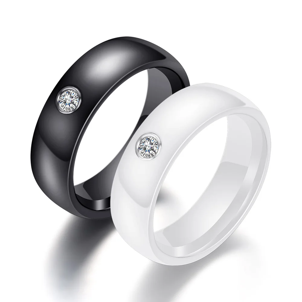 

New Fashion Arrival Black White Colorful Ceramic Rings Women With Big Wedding Band Width Gift Men