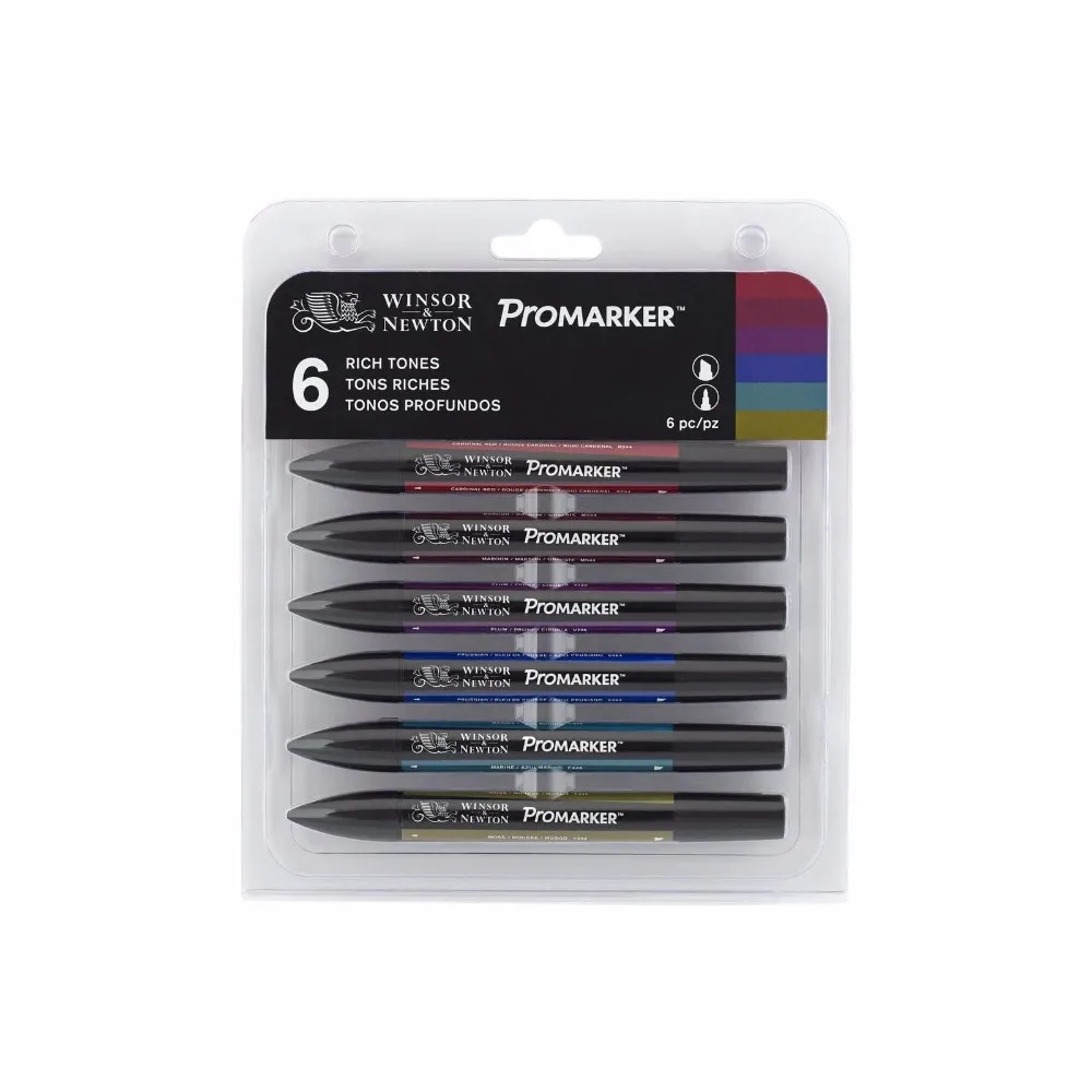 WINSOR& NEWTON Promarkers набор двухконцевых маркеров на спиртовой основе 6 цветов и 12 цветов дизайн Профессиональный маркер для художников
