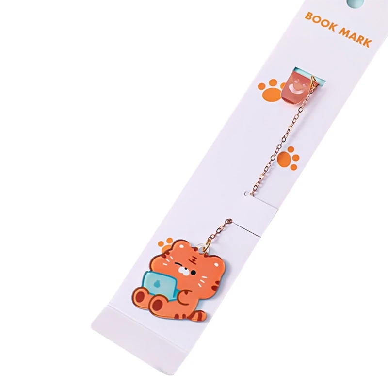 

H052 Funny Bookmarks Tiger Pendant with Chain Planner Clips of Animal Acrylic for Office School Supplies Coworkers Xmas Gifts