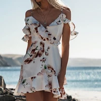 fashion womens summer beach holiday dress party evening cascading ruffle v neck sleeveless floral dress casual sundress dress