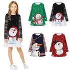 Детское рождественское платье, милое платье для девочек с мультяшным принтом снеговика, костюм на Хэллоуин, детская одежда, рождественский подарок для девочки