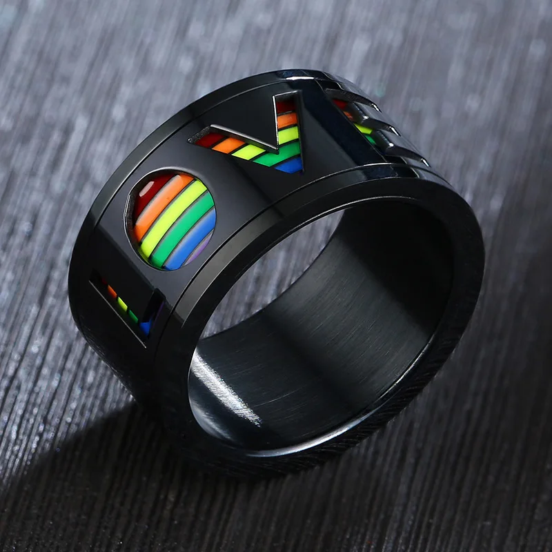 Rainbow LGBT Gay Pride Stainless Steel Rings Love Spinner Fashion Rotatable Ring Jewelry for Men women Lover | Украшения и