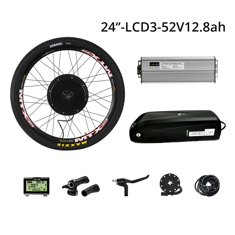 24in LCD3 52V12.8AH Комплект для переоборудования электрического велосипеда с Батарея 52 в 12.8ah комплект для электрического велосипеда 1500W 48 v Электрический мотор для центрального движения колеса и 52V Батарея Байк, способный преодолевать Броды набор - Цвет: 24in LCD3 52V12.8AH