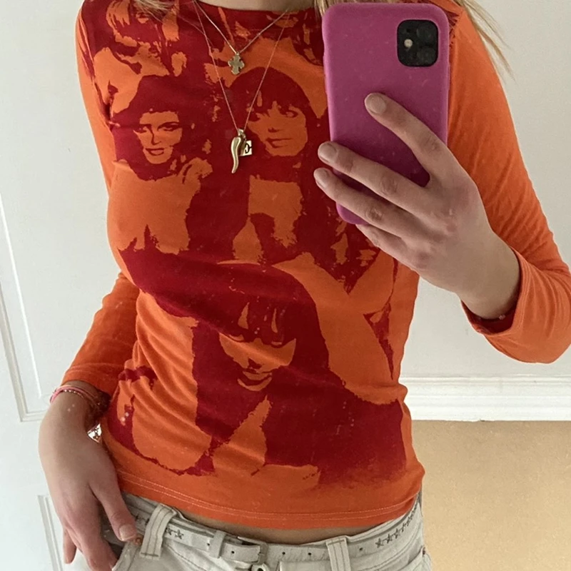 Женская Винтажная футболка с длинным рукавом в стиле 90 х|Футболки| |