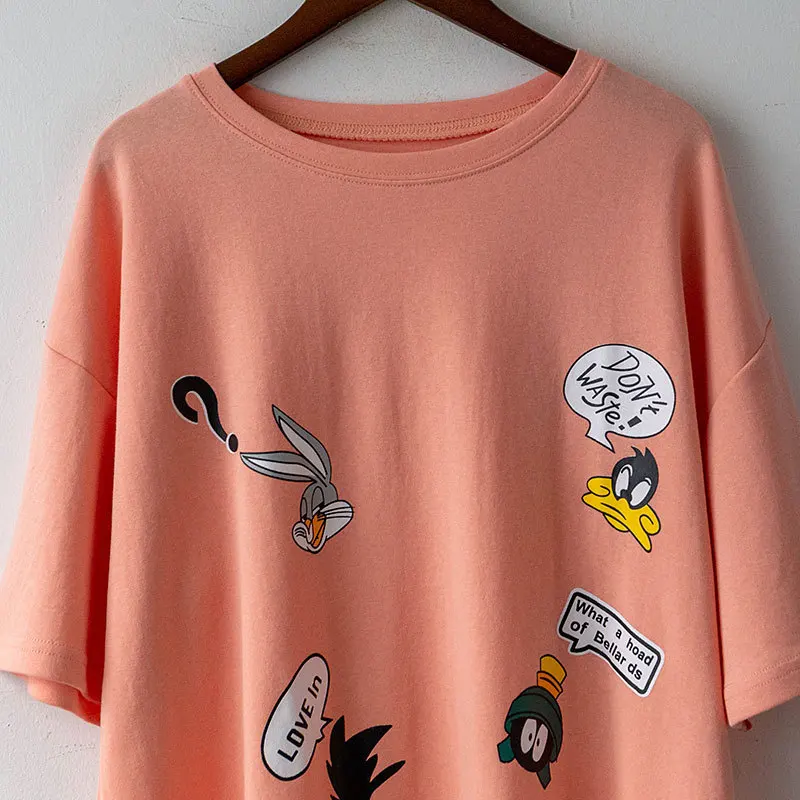 

Cartoon Printed Loose Shoulder T-shirt Women's 2020 Spring And Summer New Style Korean-style Large Size Tops Fashion 2577