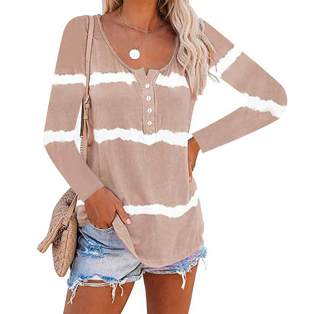 Женская Повседневная Блузка с круглым вырезом и длинным рукавом градиентная