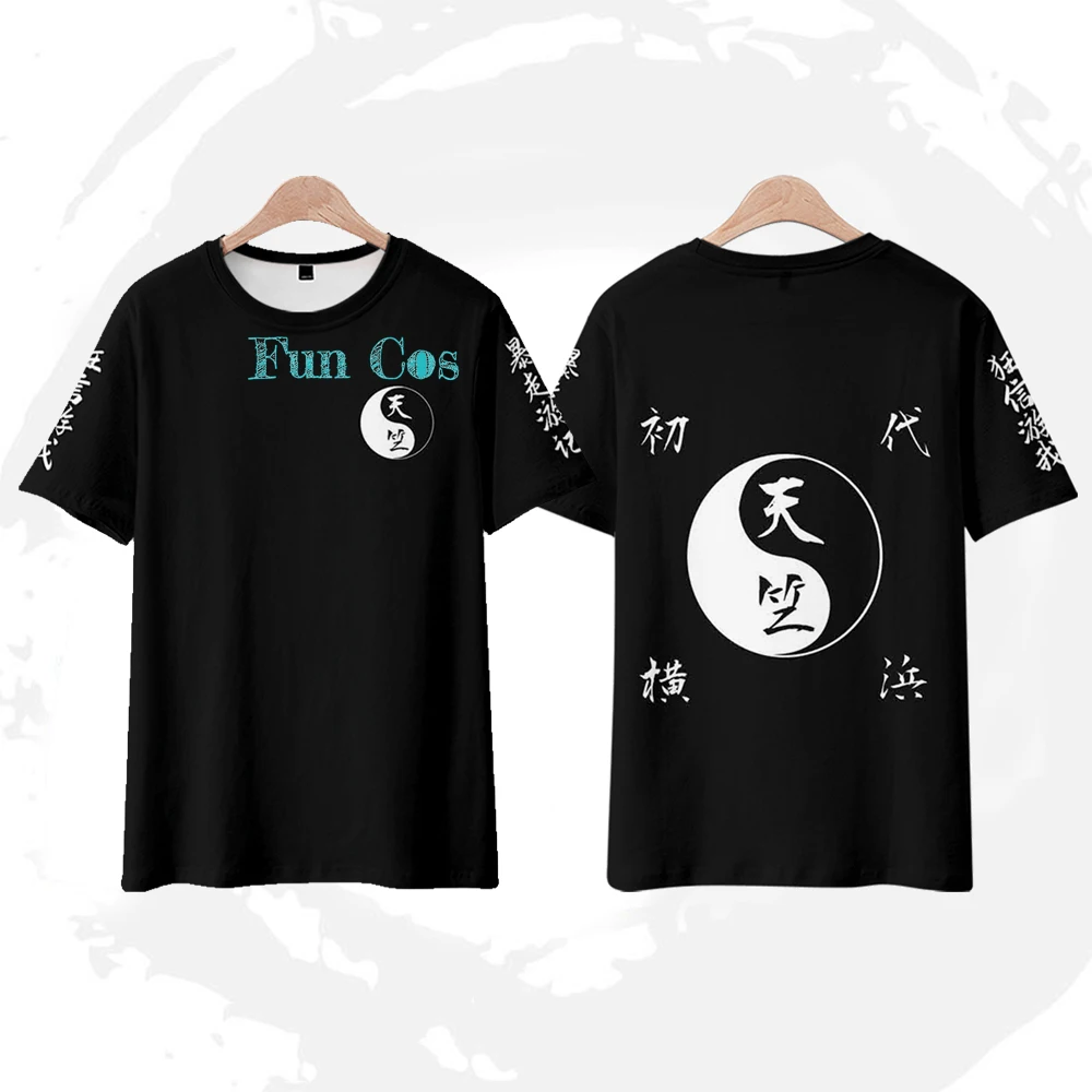 Мужская футболка с коротким рукавом черная/красная Униформа тенджику из аниме