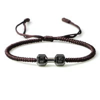 charm men dumbbell strand bracelets handmade braid knot adjustable bracelets women barbell fitness energy jewelry couple gifts