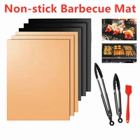 1pc non stick barbecue mat reusable heat resistant bbq baking pad covers foil oilpaper with food clip oil brush bbq liner tools