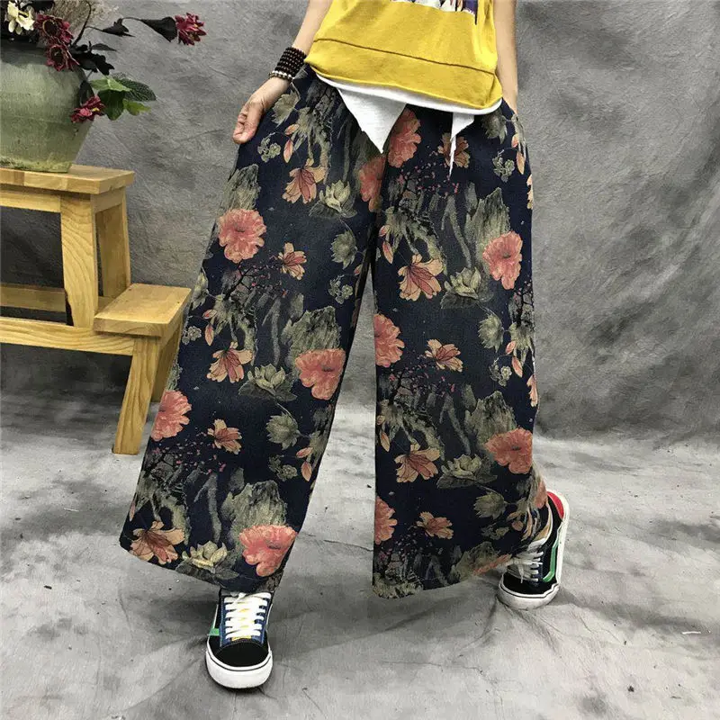 Женские повседневные джинсы с принтом корейские свободные широкие брюки