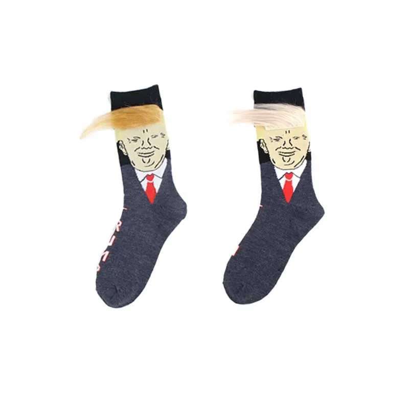 Носки в стиле «Дональд Трамп», унисекс, забавные Повседневные носки с принтом для взрослых, носки с объемными накладными волосами, носки для скейтборда в стиле «хип-хоп», Лидер продаж