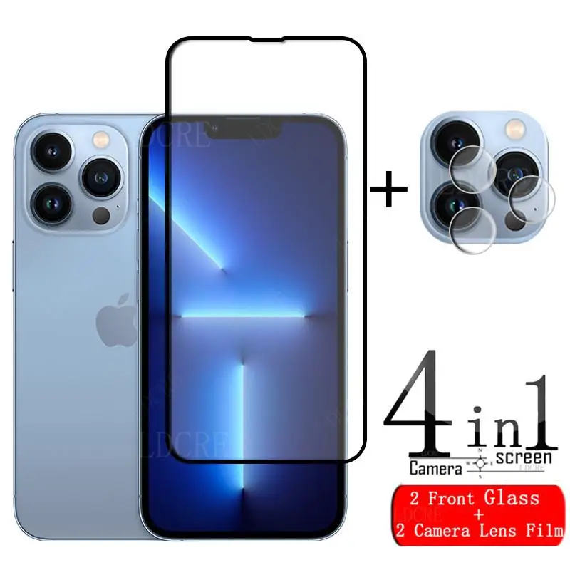 4 en 1 para iPhone 13 Pro Max vidrio para iPhone 13 de vidrio templado HD Protector de pantalla para iPhone 11 12 13 Pro Max Mini lente de vidrio-0