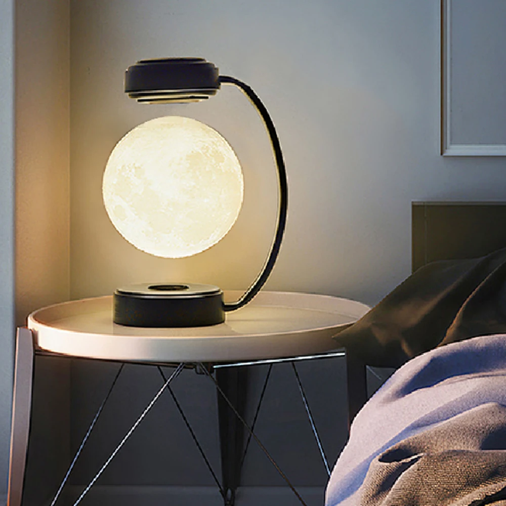 저렴한 3D 자기 공중에 부양하는 달 램프 LED 야간 조명 회전 무선 3 색 플로팅 램프 침실 참신 크리스마스 선물