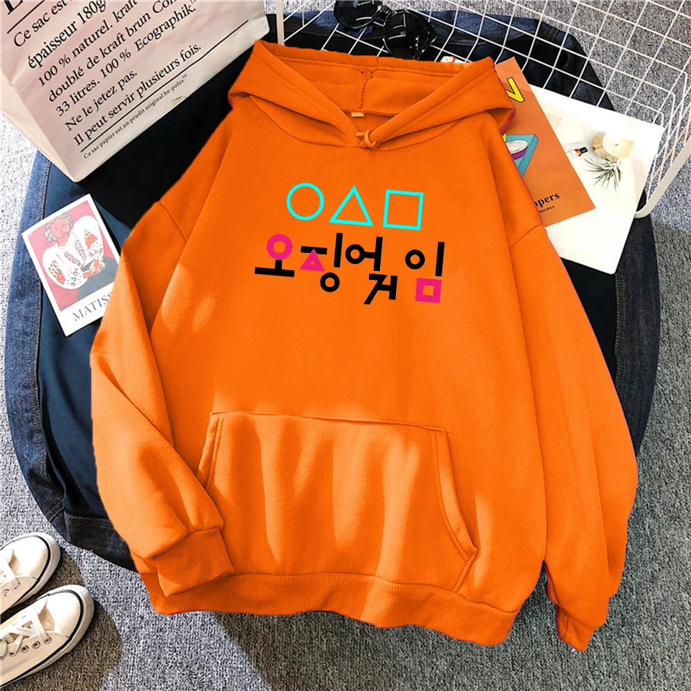 

2021 Korean Black Letters Squid Game Print Mens Hooded Coldproof Streetwear Loose Soft Hoodie Large Size Men'S Sweatshirt