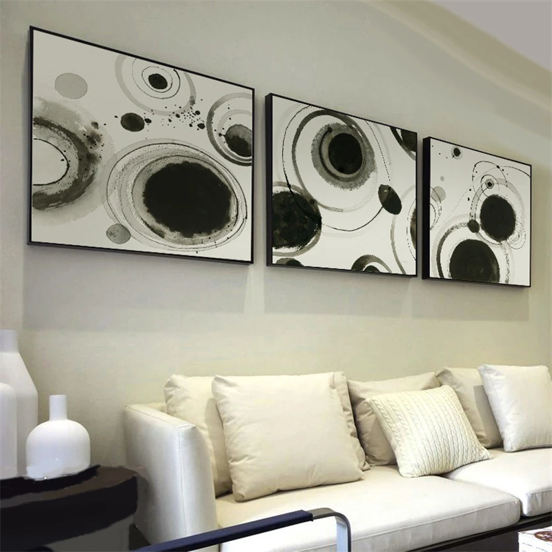 Абстрактный черный круг геометрическое синее дерево кольцо холст картина