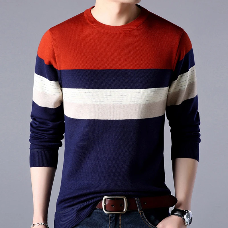 Warm Winter Striped Sweater Men 2019 Thick Men's Pullover Plus Size Slim Long Sleeve Fleece 4XL | Мужская одежда