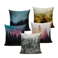 wilderness wiid morning forest tree cushion cover linen cotton pillow case square 45x45cm sofa decor home textile product custom