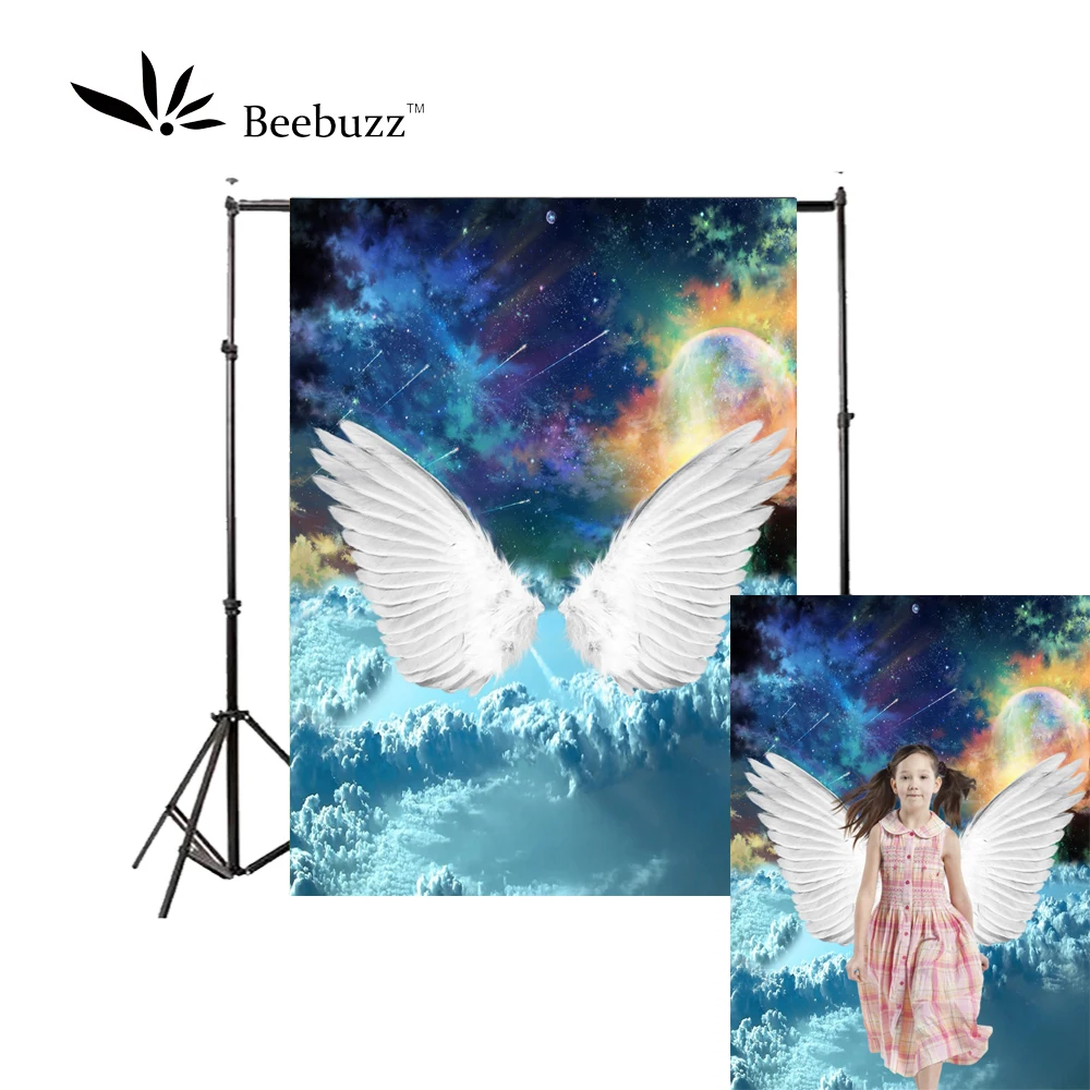 Beebuzz Фотофон с белыми перьями крыльями для фотосъемки Звездная ночь Крылья