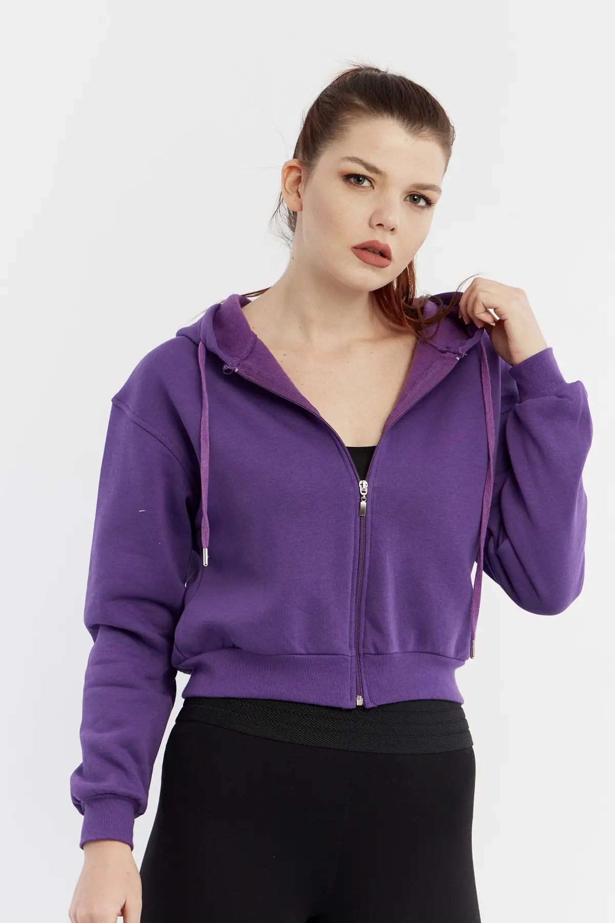 

Women's Purple Front Zipper Hooded Sweatshirt Cty-abr-7207