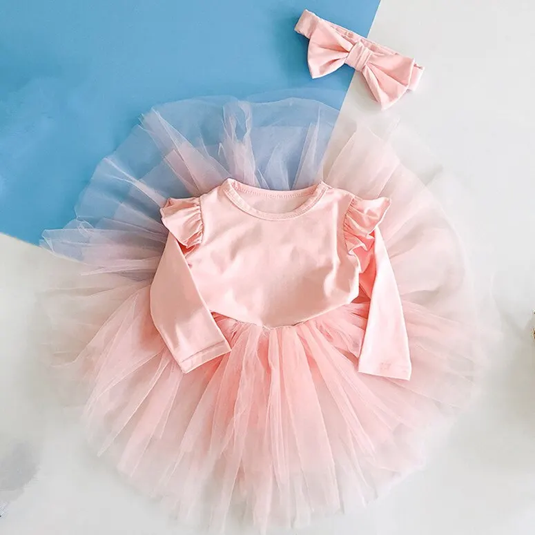 Милый черный Детский комбинезон + розовая юбка пачка повязка на голову весенняя